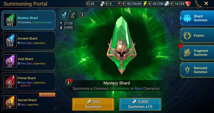 Starter with Helicath + Shards : 154 Ancient, 32 Void, 22 Primal, 4 Sacred | Ninja + 16 Login Legendary | Mine max