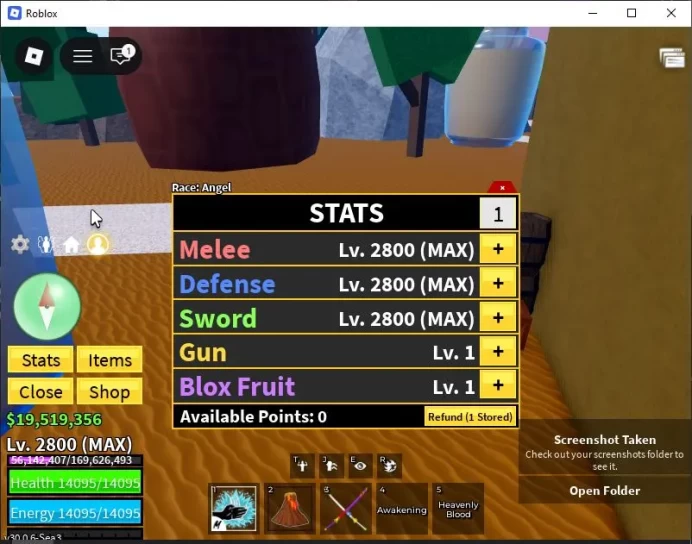 Blox Fruit|Lv 2800|Angel V4|3 Myth WP(Skull Guitar,Hallow Scythe,Cursed Dual Katana)+Sharkman Karate|TakeMail| Check SS (RBL869)