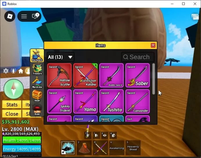 Blox Fruit|Lv 2800|Angel V4|2 Myth WP(Hollow Scythe,Cursed Dual Katana)+2 Myth Fruits (Venom,Yeti) |TakeMail| Check SS (RBL872)