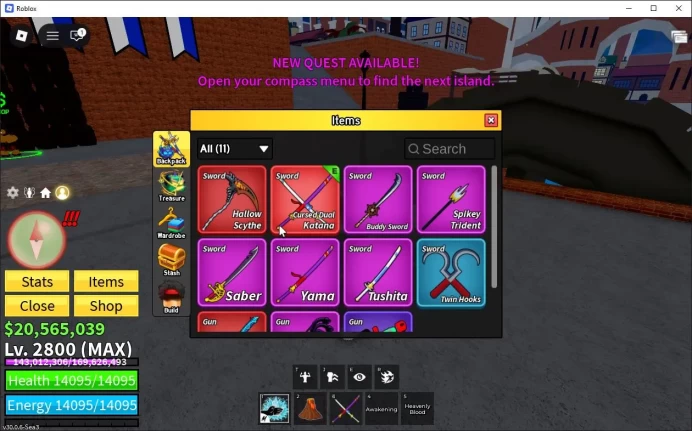 Blox Fruit|Lv 2800|Angel V4|3 Myth WP(Cursed Katana, Skull Guitar, HallowScythe)+2 Friut Myth (Gravity,T-Rex)|Check SS|(RBL881)