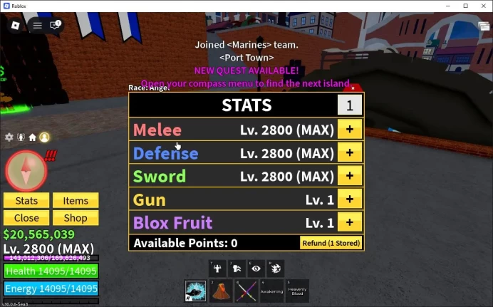 Blox Fruit|Lv 2800|Angel V4|3 Myth WP(Cursed Katana, Skull Guitar, HallowScythe)+2 Friut Myth (Gravity,T-Rex)|Check SS|(RBL881)