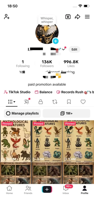 Monetized Account/ 130K Real Followers+990K Real Likes/ Creator Rewards Program Activated/ Live Stream/ Full Access