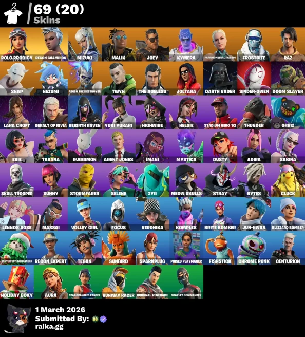[PC/XBOX] 69 skins | Polo Prodigy | Recon Champion | Mizuki | Malik | Joey | Kymera | Paradigm (Reality-659) | Frostbite | Raz | Snap | 250 VB