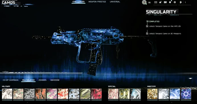  BO7  30x Singularity Camo  450+ Camos Level 55  30x Weapons Unlocked  Very Nuclear Nuke CC  10+ Operators  Full Access  Linkable to