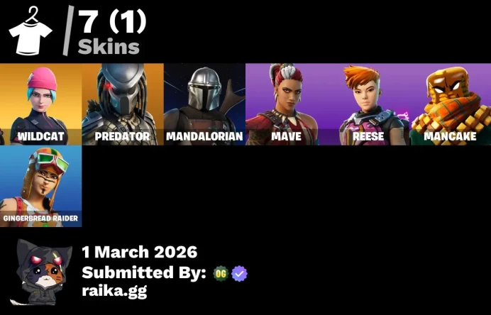 [PC/PSN/XBOX] 7 skins | Wildcat | Predator | Mandalorian | Mave | Reese | Mancake | Gingerbread Raider | Turbo Ball! |