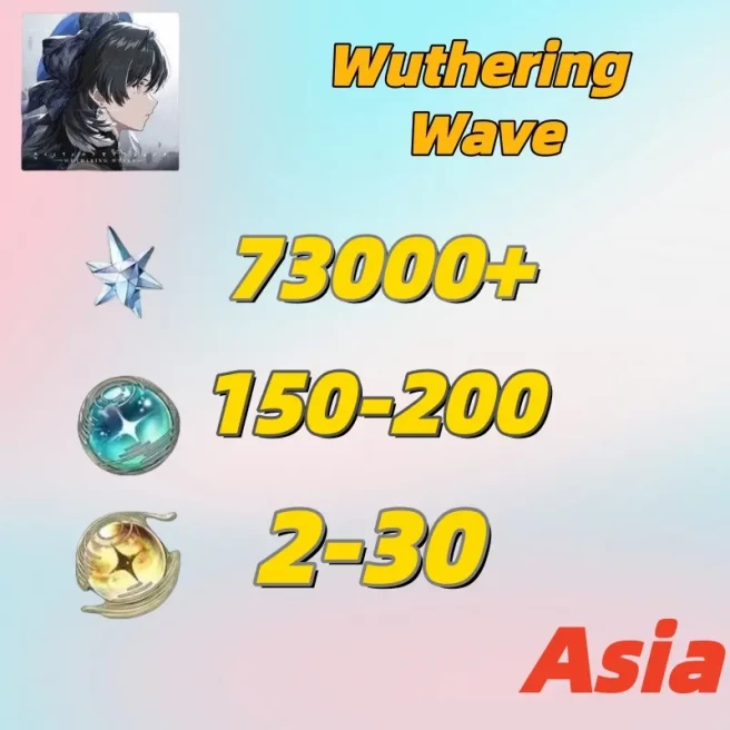 Asia///Astrite：73000+|Lustrous Tide：150-200|Radiant Tide：2-30|1-10 weapons|Microsoft Mailbox/Email|safe and stable|Wuthering Waves