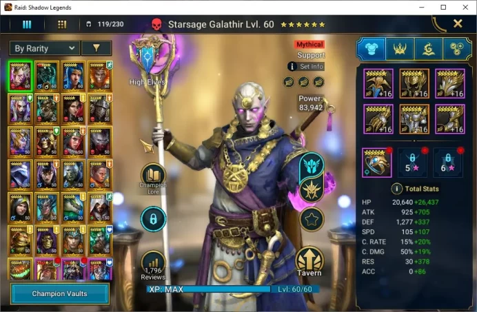 Lv43 989K Power|1 Mythical(Galathir)|24 Legendary (Ninja,Rathalos,Deathknight,Wukong,Xenomorph,Etc)|65K Energy|Plarium|(RSL1251)