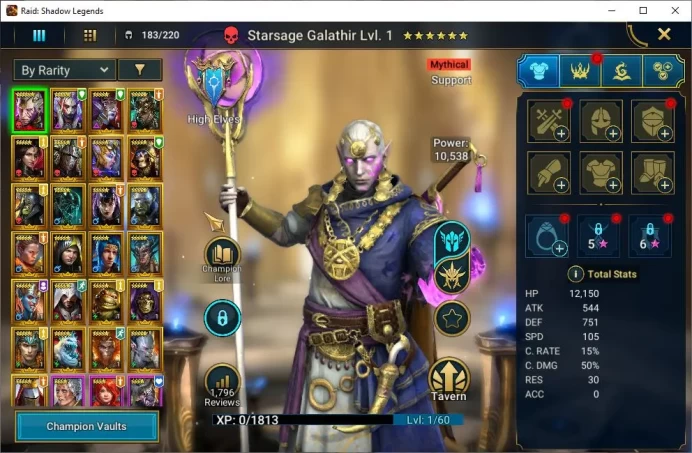 Lv6 748K Power|9,6K Gems|1 Mythical (Galathir)|25 Legendary (Ninja,Rathalos,Deathknight,Wukong,Etc)|75K Energy|Plarium|(RSL1253)