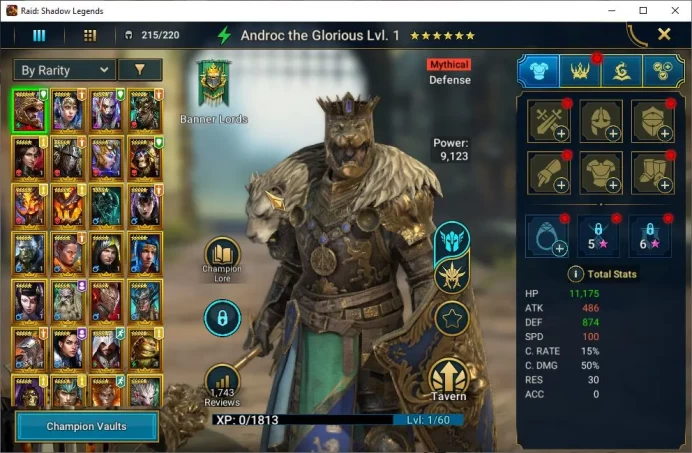 Lv6 874K Power|1 Mythical (Galathir)|27 Legendary (Ninja,Rathalos,Deathknight,Wukong,Xenomorph,Etc)|72K Energy|Plarium|(RSL1258)