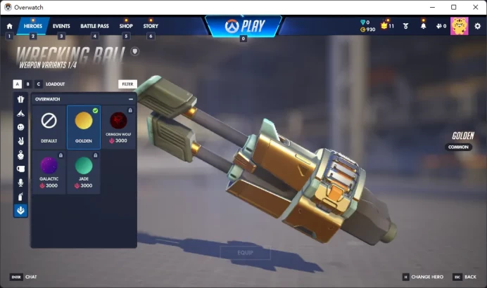 930 Overwatch Coins / 1 Gold Weapons / Full Mail Access / see the picture / Please Read Description / waavrg