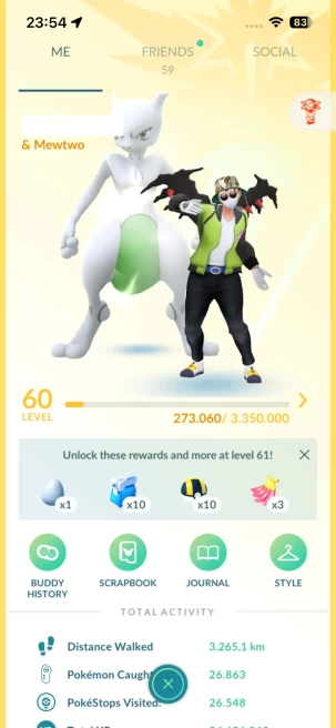 Level 60, 4 Legendary IV100, 32 Pokemon 3000CP+, 432 Shiny, 433 Legendary, 53 IV 100, 29 Shiny Legendary, 118 Shadow Legendary
