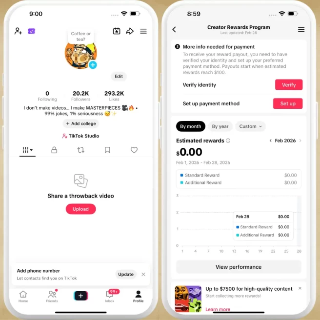 [USA] Fully Monetized Creator Rewards Program Account – 20K Real Followers & 293K Likes | Instant Earnings, Full Access & Good Standing