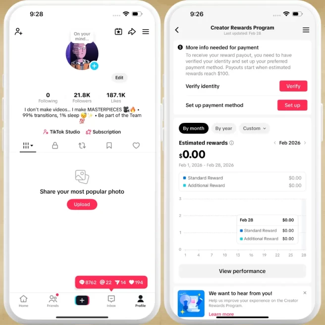 [GERMANY] Fully Monetized Creator Rewards Program Account – 21K Real Followers & 187K Likes | Instant Earnings, Full Access & Good Standing