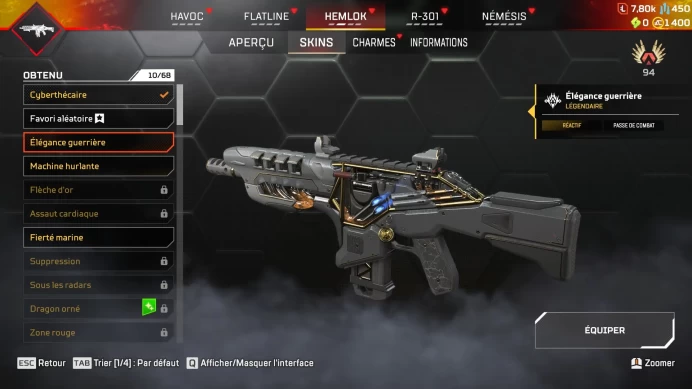 [Code 9415] [EA/PSN/XBOX] Apex Acc Lvl 196 |EXOTIC Hemlok 'Warrior's Elegance  | 1400 Apex Coins | 7.8K Crafting