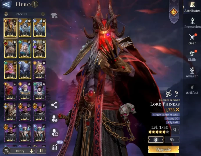 TOP START - Lord Phineas Brokkir x2 Ghan Talula Malvira \ 49000 Energy \ 26000 Gem \ 23 gold summ \ 2 ancient \ 18 rare \ Prime Pick !