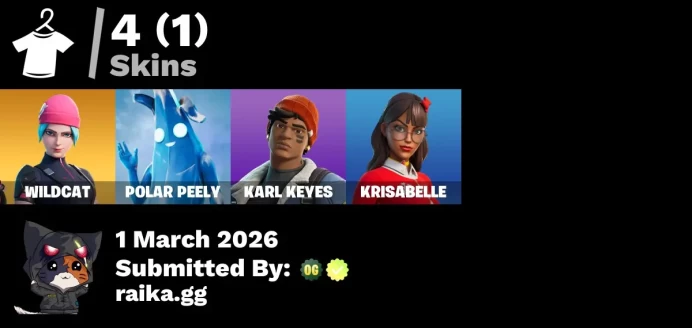 [PSN/XBOX/Switch/PC] 4 skins | Wildcat | Polar Peely | Krisabelle | Piñata Brian | Shattered Halo Ring | Dreamer's Two-Shot | Ancestral Bloom
