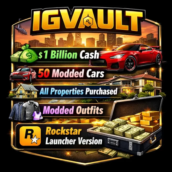 1 Billion | 50 Modded Cars | Male Character | All Properties Purchased | MODDED Outfit |Game Purchased on Rockstar Launcher