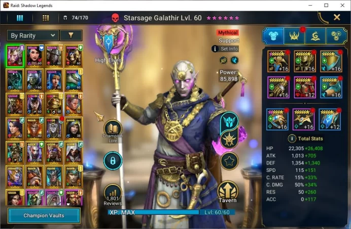 Lv50 797K Power|1 Mythical (Galathir)|24 Legendary (Venus,Rathalos,Deathknight,Ninja,Xenomorph,Wukong,Etc)|Plarium|(RSL1263)
