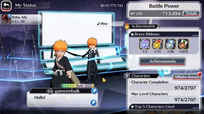 [GLOBAL]50K Orb|Rukia,Ichigo 10th Aniv,Valentine26(Lv200-Yachiru,Rukia),Fierce[Stark,Halibel],Etc|6,9K AccTicket|KlabID(BBS2393)