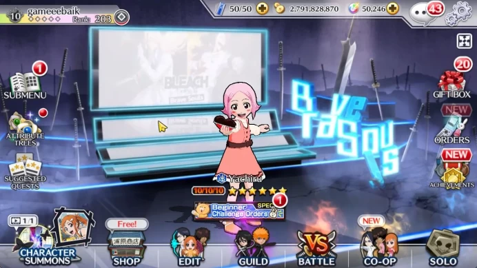 [GLOBAL]50K Orb|Rukia,Ichigo 10th Aniv,Valentine26(Lv200-Yachiru,Rukia),Fierce[Stark,Halibel],Etc|6,9K AccTicket|KlabID(BBS2393)