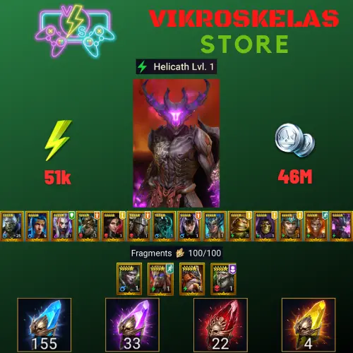 Starter with Helicath + Shards : 155 Ancient, 33 Void, 22 Primal, 4 Sacred | Ninja + 16 Login Legendary | Mine max