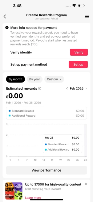 Monetized Creator Rewards Program Account | 10k Real Followers & 108k Likes | Real screenshots + Full Access + Good Standing + Instant Delivery