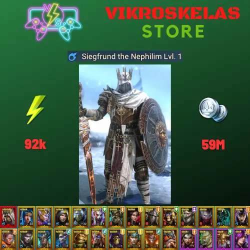Starter with Mythical - Siegfrund : 92k energy / 59 mln coins / Rae, Bloodgorged, Arix, Ninja + 19 Login Legendaries / Maneater