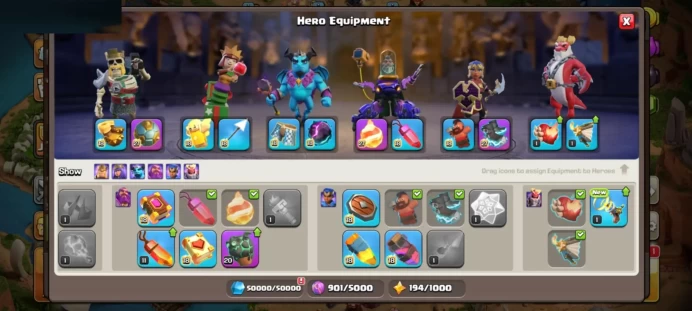 TH17 19 MAX EQUIPMENT - FREE NAME - SEMI MAX DEFENSE / WALLS - 1349 WAR STARS - LOTS OF MAGIC ITEMS EQUIPMENT EPIC HERO SKIN GEMS TH 17