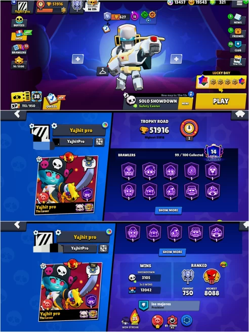BEST BS 51.9k TROPHY, 99/100 UNLOCKED, 41 HYPERCHARGED, 4 MAXED, 275 OP SKINS [7 MYTHIC+7 LEGENDARY+5 HYPERCHARGED] ,748 PINS,384 ICON,189 SPRAY