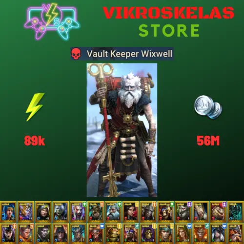 Starter acc with Wixwell : 89k energy / 56 mln coins / Bivald, Lady of Ireth, Tyrant Ixlimor, Arix, Ninja + 19 Login Legendaries