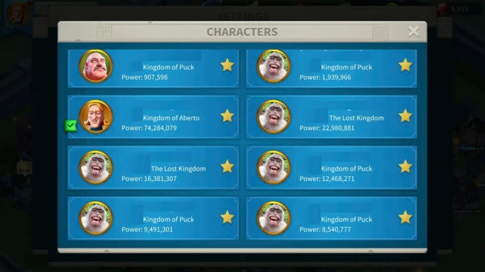 ROK2296: 74M - Vip 16 - 15 Commanders - 21 Pasport - 336 Gold head -9K Gems  - 1 skin house - 11 farm (can migration) 
