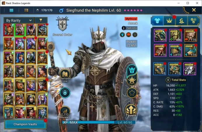 Lv65 1,8M Power|2 Mythical (Siegfrund,H Lazarius)|42 Legendary (Alice,Wukong,Duchess,Riho,Arbiter,Ninja,Etc)|Plarium|(RSL1265)