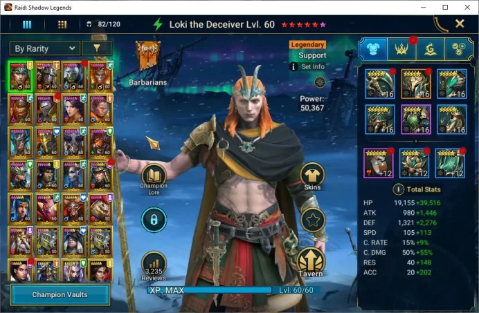 Lv77 1,7M Power|41 Legendary (Loki,Rathalos,Ninja,Wukong,Kymar,Marichka,Valkyrie,Etc)|111 Epic|Plarium|Check SS(RSL1266)