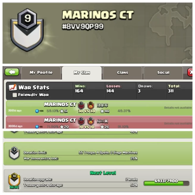 C329◈Name: MARINOS CT◈Level 9◈Almost Lvl 10◈Positive War Log: 174 and 144 Loss