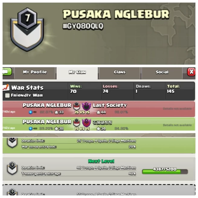 C332◈Name: PUSAKA NGLEBUR◈Almost Lvl 8◈Wins 70 War