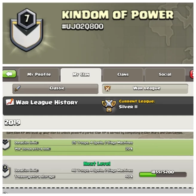 C337◈Rare Name: KINDOM OF POWER◈Lvl 7◈CWL Rank: Silver 2◈Good Clan Name