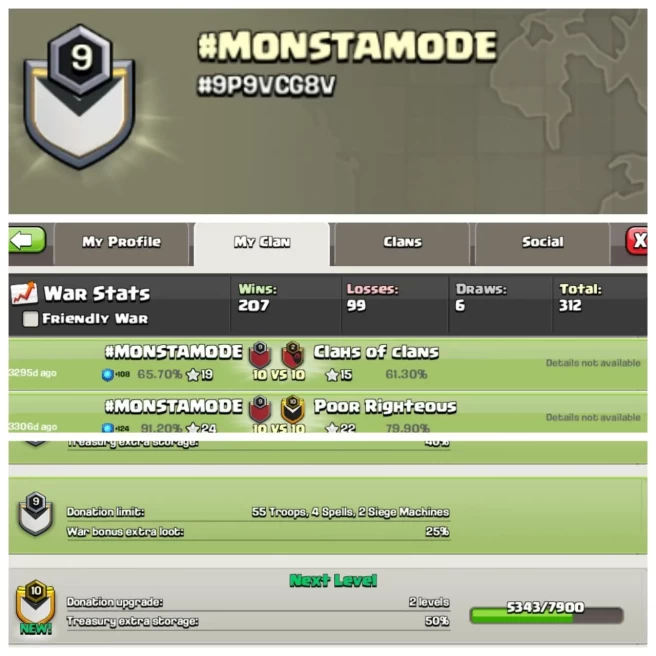 C339◆Name: #MONSTAMODE◆Level 9◆Rare War Log: 207 Win and Loss 99◆Almost Lvl 10
