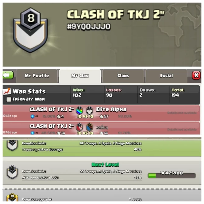 C344◆Name: CLASH OF TKJ 2"◆LEVEL 8◆102 WIN & 90 LOSS