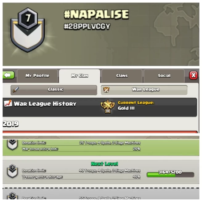 C357◈Name: #NAPALISE◈Level 7◈CWL Rank: Gold 3◈Almsot Level 8