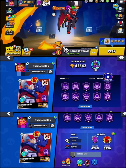 SEXXY BS 43.5k TROPHY, 99/100 UNLOCKED, 30 HYPERCHARGED, 2 MAXED, 292 OP SKINS [5 MYTHIC+6 LEGENDARY+4 HYPERCHARGED ,610 PINS,359 ICON,184 SPRAY