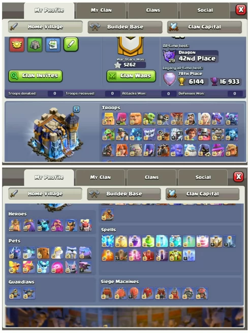 [78 Global Rank]||Th18 Maxed||13 Epic Max||5 Heros 11 Pet Max||200 Wall Max||6144 Atb||Lot Of Skins Scenary||Exp:268