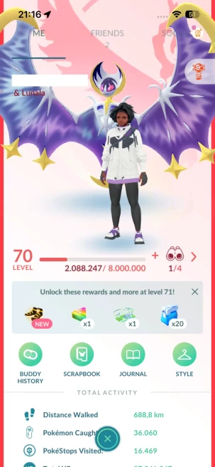 Level 70, 1 Legendary IV100, 129 Shiny, 102 Legendary, 17 IV 100, 7 Shiny Legendary, 26 Shadow Legendary