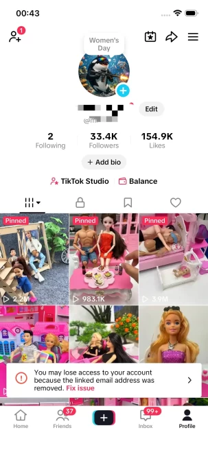 Instanly Delivery/ Monetized 33K Real Followers+150K Real Likes Account/ Creator Rewards Program Activated/ Live Stream/ Full Access