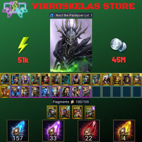 Starter with Noct + Shards : 157 Ancient, 33 Void, 22 Primal, 4 Sacred | Ninja + 17 Login Legendary | Mine max