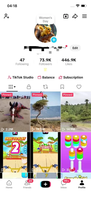 Instanly Delivery/ Monetized 73K Real Followers+400K Real Likes Account/ Creator Rewards Program Activated/ Live Stream/ Full Access