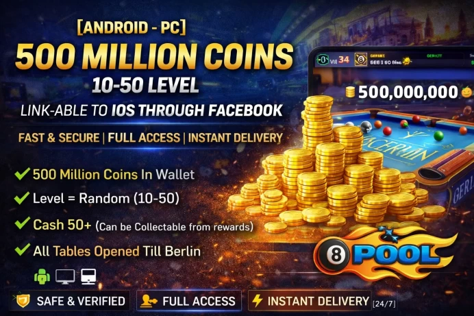 [ ANDROID - PC ] 500 MILLION COINS | 10-50 LEVEL | LINK-ABLE TO IOS THROUGH FACEBOOK | FAST & SECURE | FULL ACCESS | INSTANT DELIVERY [24/7]