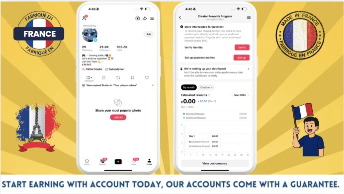 France Monetized Creator Rewards Program Account | 23k Real Followers & 105k Likes | Real screenshots + Full Access + Account in Good Standing