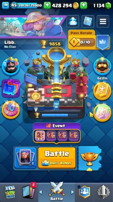 Lv 45|Trophy 9858|KTL 14|Limit Skin|Card 120|1 HERO 7 EVO 7 Champ 21 Legend 33 Epic|1.134 Gems + 4 Wild Shard|Take Email(CR1572)