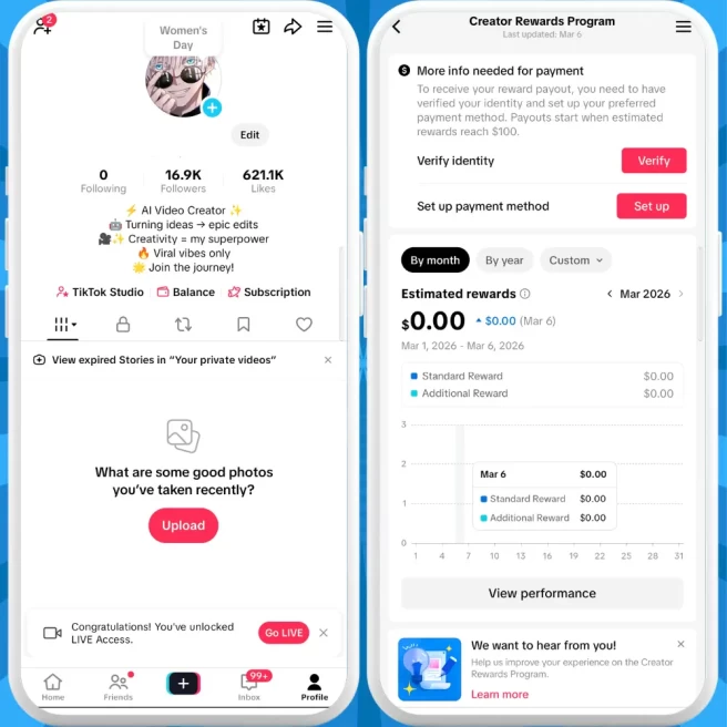 [Discounted] Monetized Creator Rewards Program Account | 16K Authentic Followers & 621K Likes | Verified Screenshots + Instant Delivery