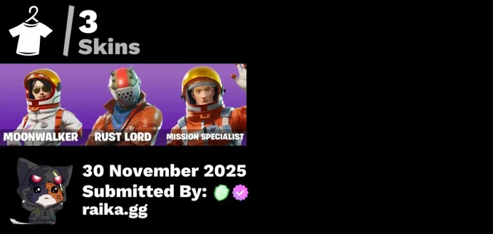 3 skins | Take The L | Snowflake | Moonwalker | Rust Lord | Mission Specialist | Rust Bucket | Spectra Protector | Astro | Precision